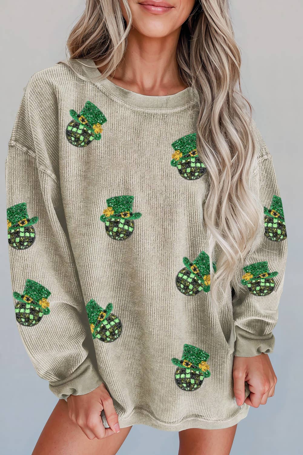 Sequin St Patrick Hat Graphic Corded Sweatshirt | S-2XL