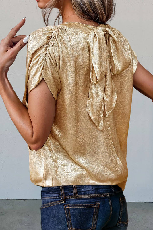 Metallic Knot Back Short Sleeve Top