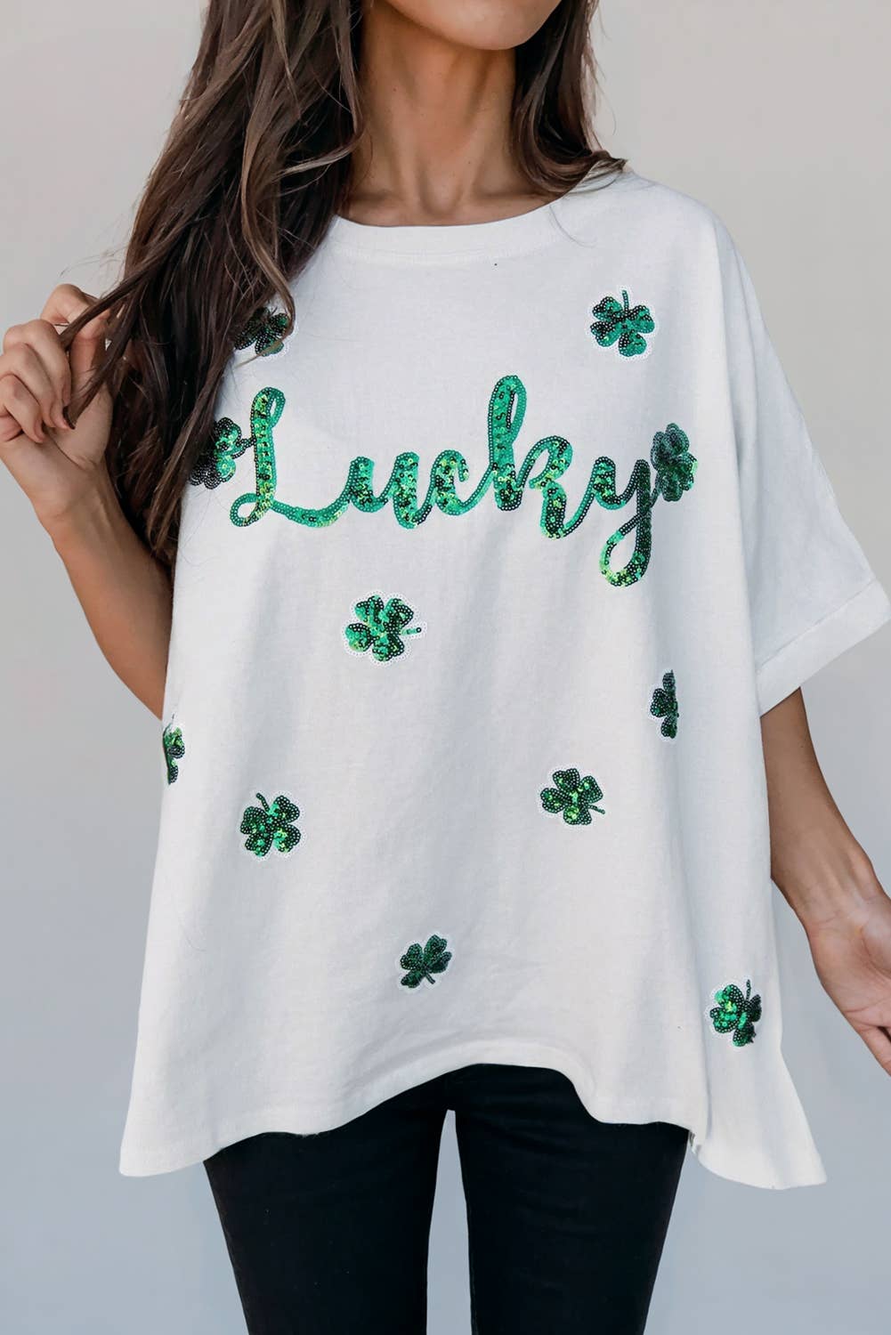 Lucky Clover St Patrick Sequin Graphic T-shirt