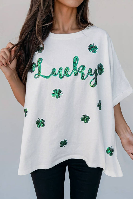 Lucky Clover St Patrick Sequin Graphic T-shirt