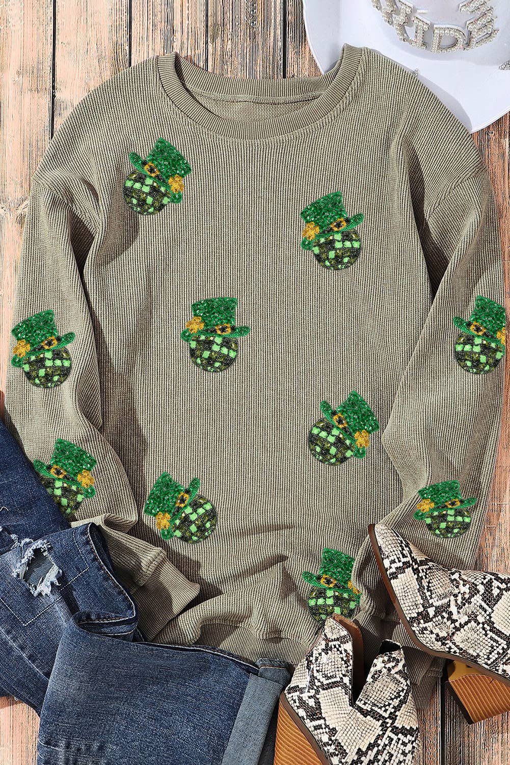 Sequin St Patrick Hat Graphic Corded Sweatshirt | S-2XL