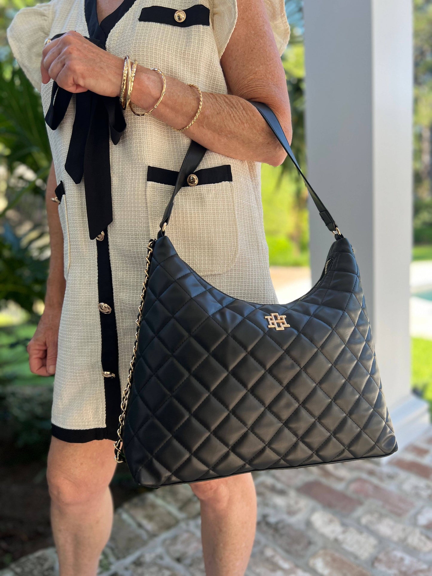 Quilted Black Tote