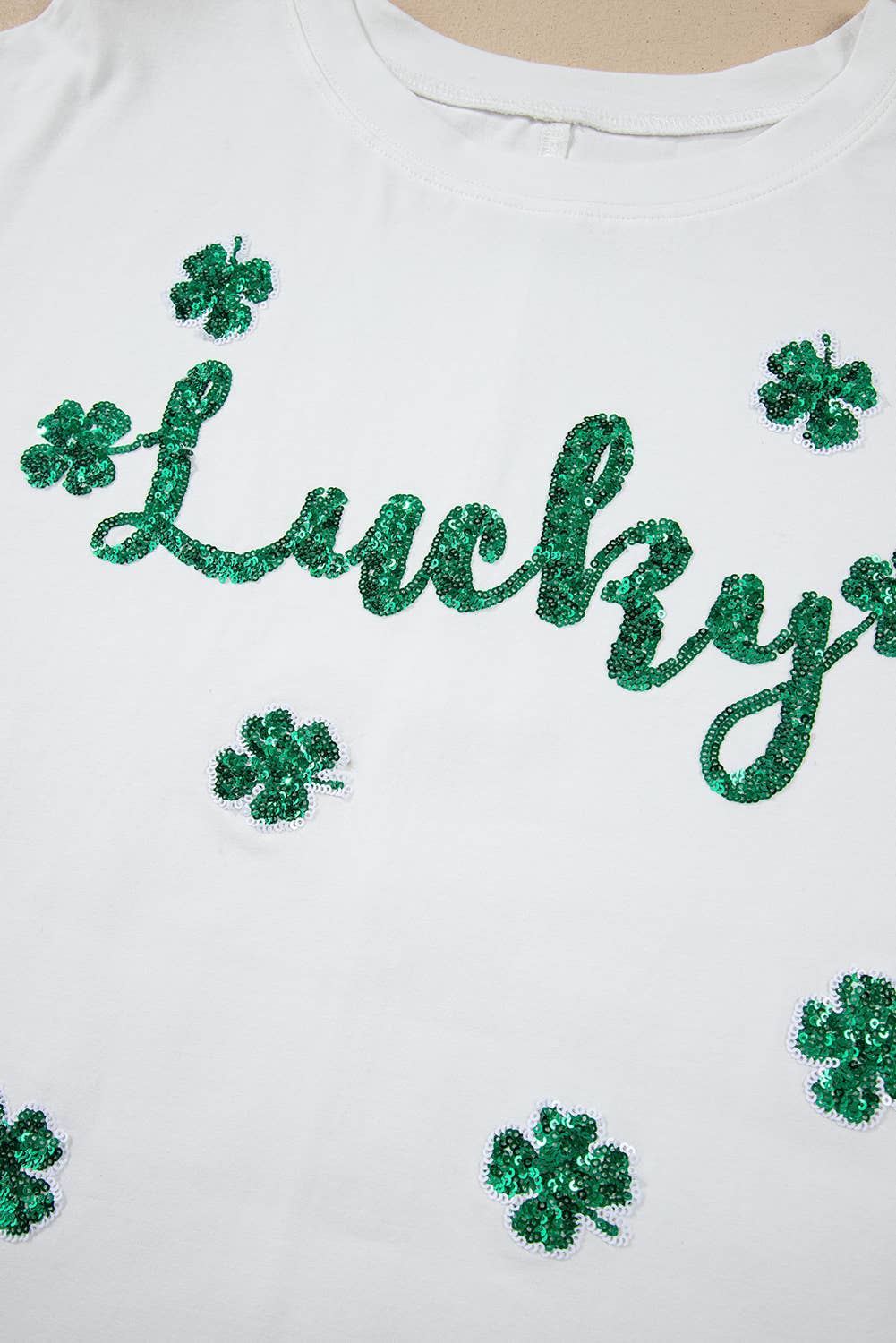 Lucky Clover St Patrick Sequin Graphic T-shirt